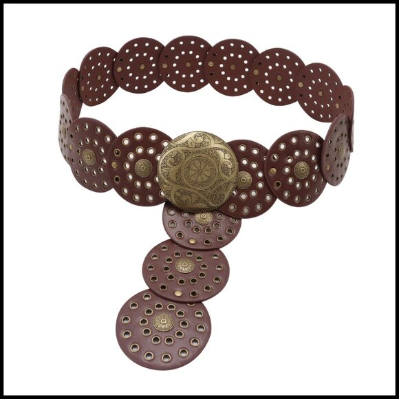 Vintage Western Wide Disc Belt Adjustable Boho Chic Metal Buckle Statement